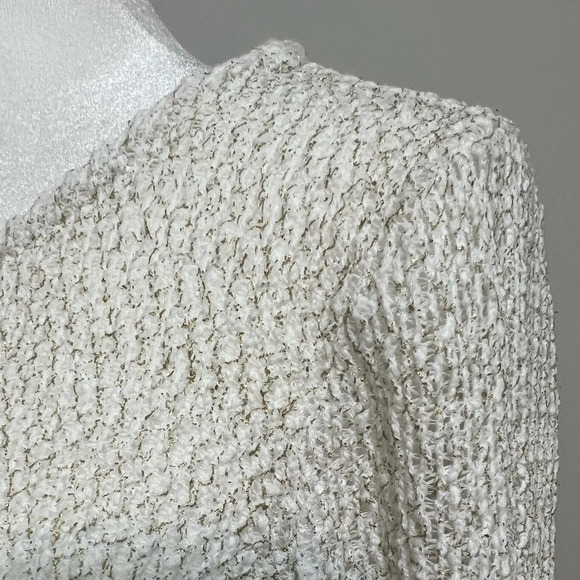 Chico's white gold long sleeve open knit sweater Sz 1 Medium - Picture 7 of 16